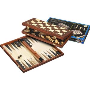 Philos Schaak/Dam/Backgammon Kassette - 40 mm Veld, 78 mm Koningshoogte - Geschikt voor 2 spelers vanaf 6 jaar