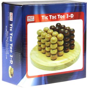 Molenspel TicTacToe 3 D. hout blank/bruin gelakt rond