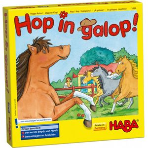 Haba Spel Spelletjes vanaf 3 jaar | Hop in Galop | Tactiek- en dobbelsteenspel voor paardenliefhebbers | 2-4 spelers | 10 minuten speelduur