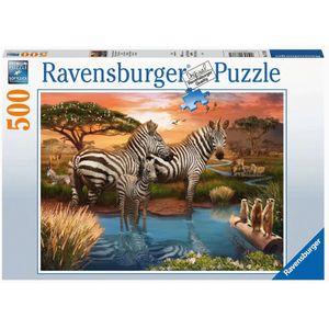 Zebra's bij de Drinkplaats Puzzel (500 Stukjes)