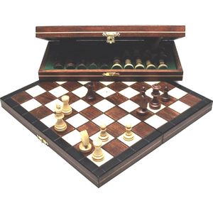 HOT Games Schaakcas.Magn.hout gebeitst 26x13.5 cm - Magnetisch, Compleet met houten stukken