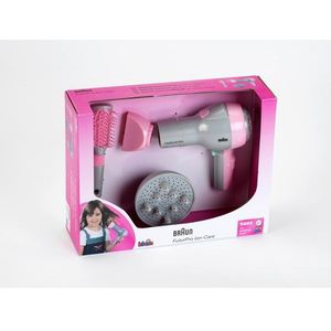 Klein Toys Braun haardroger met diffuser en borstel - incl. ventilator met koude-lucht-mechanisme - roze grijs