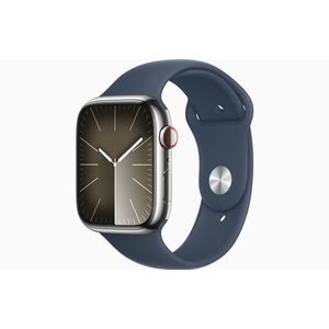 Apple Watch Series 9 GPS + Cellular 45mm - Silver Stainless Steel Case with Storm Blue Sport Band - S/M