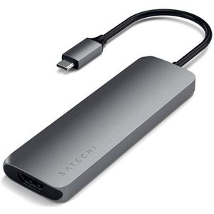 Satechi - Aluminium USB-C Multiport Pro Adapter - Grijs - 4K HDMI, USB-A 3.0, USB-C PD tot 60W