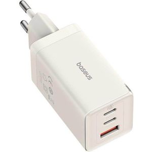 Baseus GaN5 2x USB-C + USB 65W + cable 1m (white)