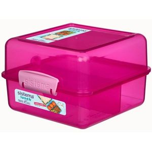 Sistema LunchBox 'Cube' (1,4l) - Geelgroen met gekleurde clips