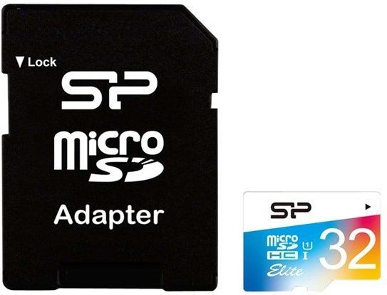 Silicon Power 32GB Elite MicroSDHC Class10 UHS-1 tot 85Mb/s incl. SD-adapter Colorful