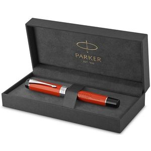 Parker Duofold Centennial Fountain Pen | Classic Big Rood Vintage | Gemiddeld Solid Goud Nib | Zwart Inkt and Convertor | Premium Gift Box