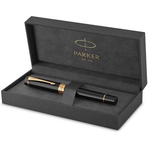 Parker Duofold Centennial Fountain Pen | Klassiek zwart with Goud Trim | Fine Solid Goud Nib | Zwart Inkt and Convertor | Premium Gift Box