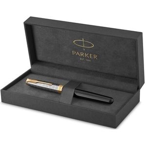 Parker Sonnet Metaal & Zwart GT Fountain Pen Fine Nib 18K