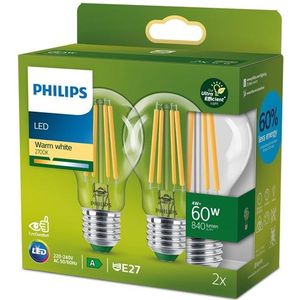 Philips LED spot Standard 4W/827 (60W) Clear 2-pack E27