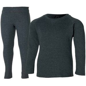Heatkeeper Thermoset Kinderen Comfort - Thermoshirt + Thermo Legging - Antraciet Melange-128/134