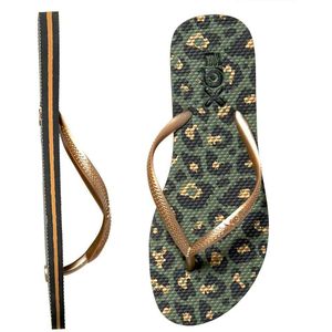 XQ Teenslippers Dames Panter Print Army Green