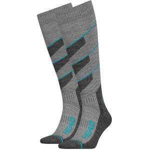 HEAD Skisokken Unisex V-Shape Kneehigh 2-pack Middle Grey Melange/Blue