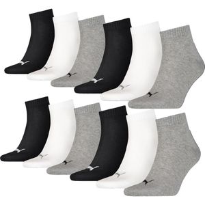 Puma - Quarter Sokken Plain - Zwart / Wit / Grijs - 12-pack