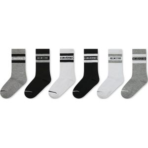 Converse 6-Pack Wordmark Stripe Crew Socks in Dk Grey Heather