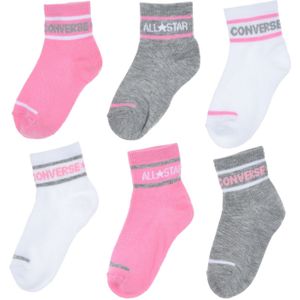 Converse 6-Pack Striped Logo Quarter Socks in Converse Pink