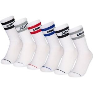 Converse 6-Pack Striped Logo Crew Socks in White