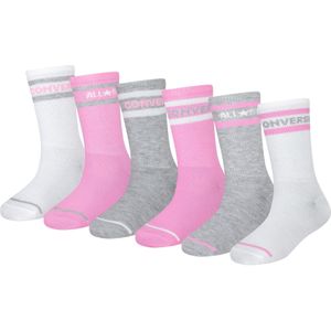 Converse 6-Pack Striped Logo Crew Socks in Converse Pink