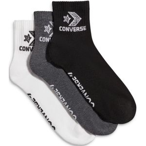 Converse 2-Pack Textured Logo Quarter Socks voor Heren in White/Black