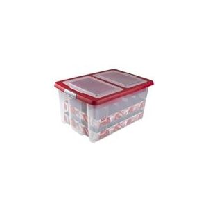 Sunware Nesta opbergdoos voor kerstversiering | transparant/rood | 51 liter | 40 kerstballen