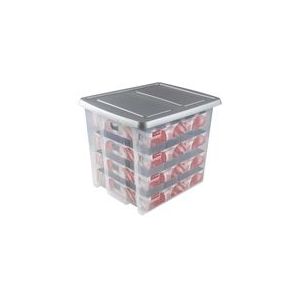 Sunware Nesta opbergdoos voor kerstversiering | transparant/grijs | 45 liter | 64 kerstballen