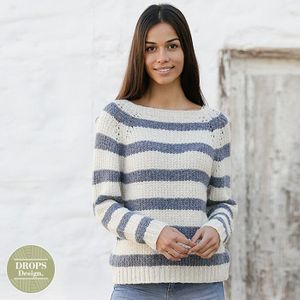 Patroon Gebreide Trui "Sjøbris" met raglan en strepen - Drops Design