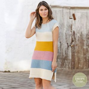 Patroon Gebreide Jurk "Evening Out" met strepen, raglan en split - Drops Design