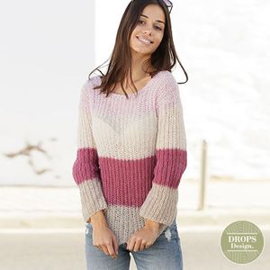 Patroon Gebreide Trui "Manuela" in Drops Brushed Alpaca Silk met streeppatroon