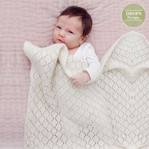 Patroon Gebreide Babydeken in kantpatroon met Drops Baby Merino wol