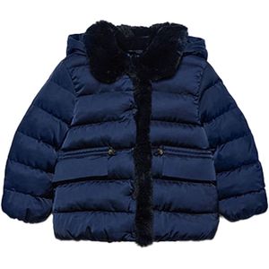 Abel & Lula Winterjas - Satin Navy - Meisjes met Faux Fur Kraag