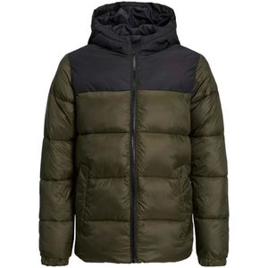 JACK & JONES JUNIOR Gewatteerde Winterjas JJETOBY van Gerecycled Polyester Donkergroen/Zwart