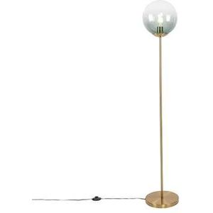 QAZQA Art deco vloerlamp messing met groen glas - Pallon