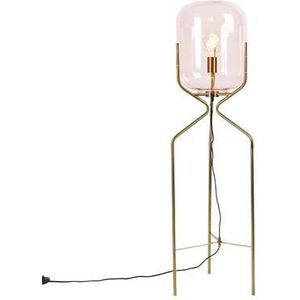 QAZQA Art Deco vloerlamp messing met roze glas - Bliss