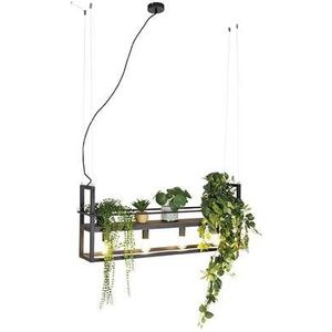 QAZQA Smart hanglamp zwart met hout en rek 4-lichts incl. Wifi A60 -