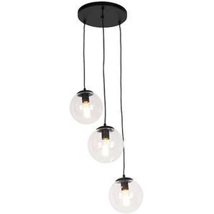 QAZQA Art deco hanglamp zwart 3-lichts - Pallon