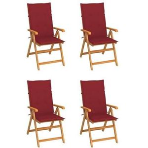 vidaXL Tuinstoelen 4 st met wijnrode kussens massief teakhout
