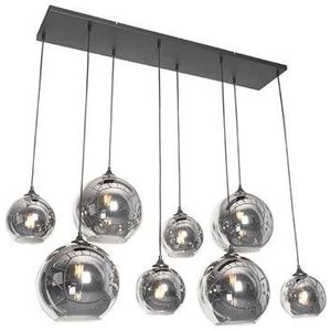 QAZQA Art Deco hanglamp zwart met smoke glas 8-lichts - Sandra