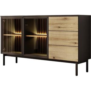 Meubella - Dressoir Ludwig - Zwart - Eiken - 150 cm