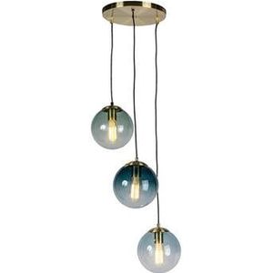 QAZQA Art deco hanglamp messing met blauwe glazen - Pallon