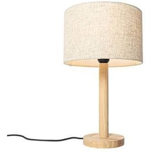 QAZQA Landelijke tafellamp hout met linnen kap beige 25 cm - Mels