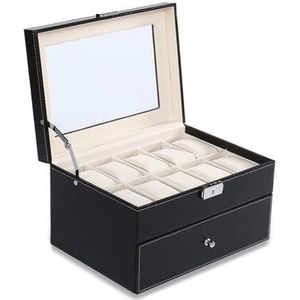 Aretica Horlogebox luxe met 20 horloge compartimenten zwart