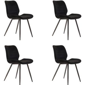 Bronx71 Velvet eetkamerstoel Toby zwart - Eetkamerstoelen set van 4