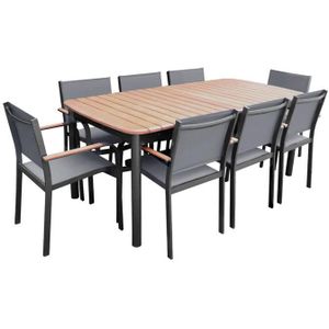 sweeek - Houten en aluminium tuinset, tuintafel + 8 fauteuils