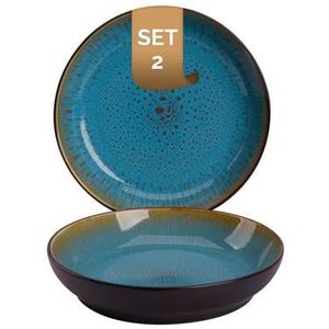 Palmer Bord diep Lotus 21 cm Turquoise Zwart Stoneware 2 stuks