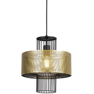 QAZQA tess - Design Hanglamp - 1 lichts - Ø 30 cm - Zwart Goud - Woonkamers-sSlaapkamers-sKeuken