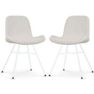 Nolon Noa-Fé Eetkamerstoelen Set van 2 - Rib Crème - Witte Poten