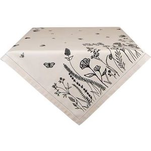 Clayre & Eef Tafelkleed 150x150 cm Beige Zwart Katoen Bloemen Tafellaken