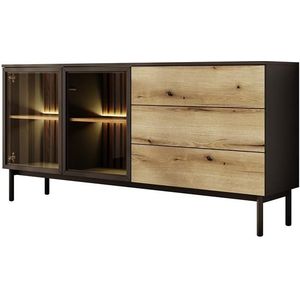 Meubella - Dressoir Ludwig - Zwart - Eiken - 180 cm