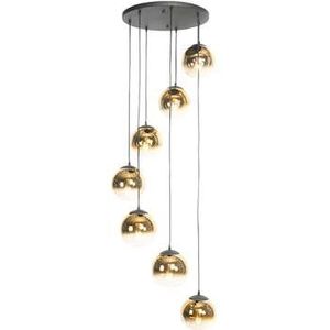 QAZQA Art deco hanglamp zwart met goud glas 7-lichts - pallon